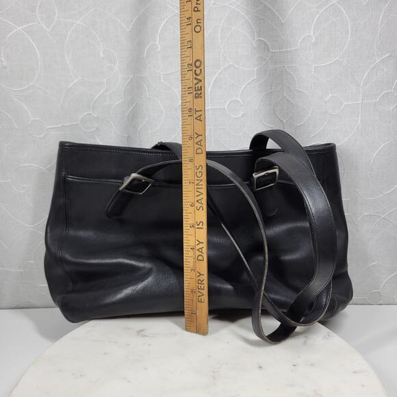 Vintage Coach Legacy Tote Bag Black‎ Soft Leather Compartments Shoulder Straps - Picture 5 of 16